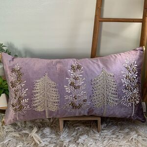 Glitz + Glimmer Beaded Embroidered Christmas Tree Throw Pillow Purple Tone